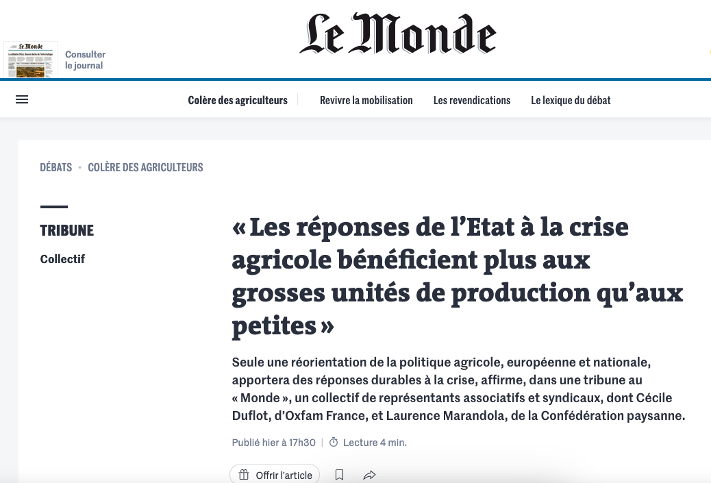Tribune dans le Monde sur la nouvelle Loi d&rsquo;Orientation Agricole
